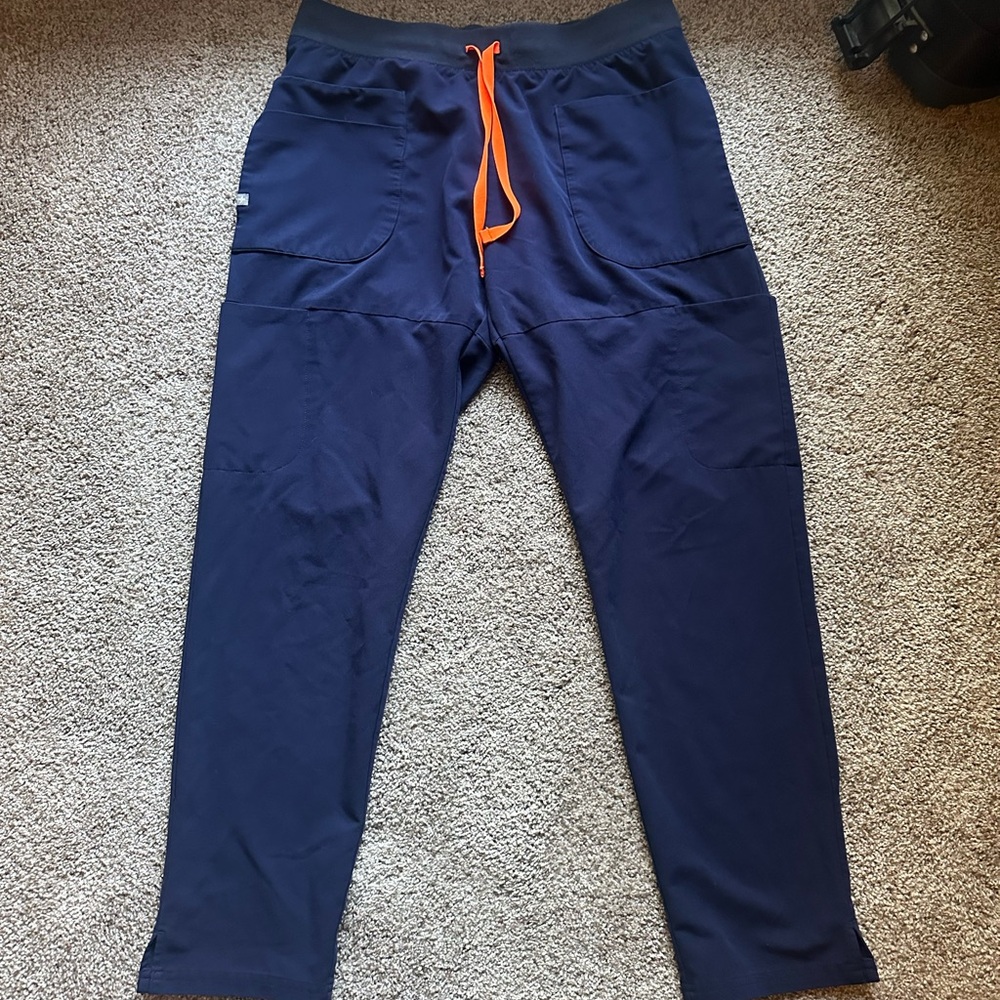 Figs Navy women’s large Pants with Orange Drawstring